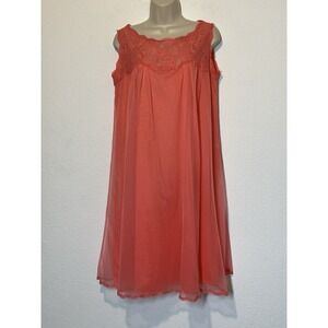 Vtg Gossard Artemis Orange Chiffon Nightgown Sleeveless Womens Small Lace Detail